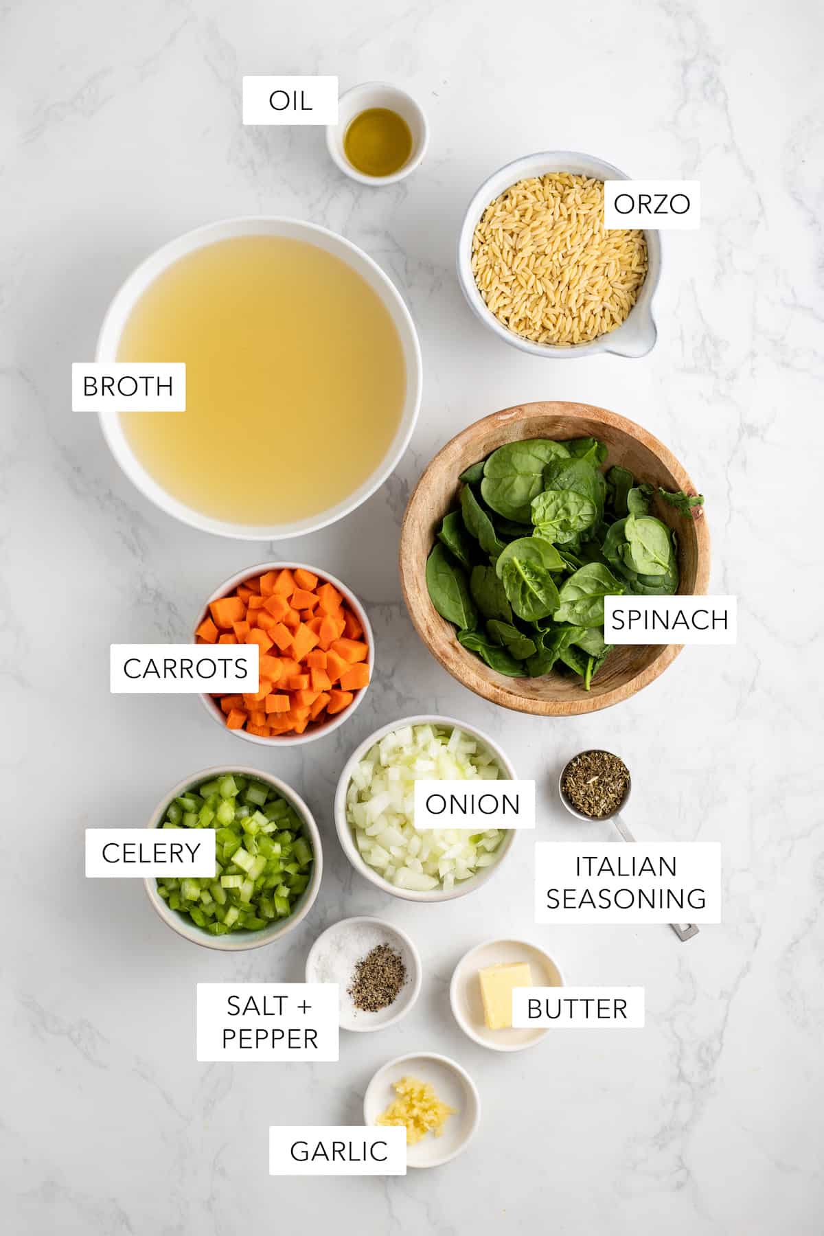 Ingredients for Italian wedding soup.