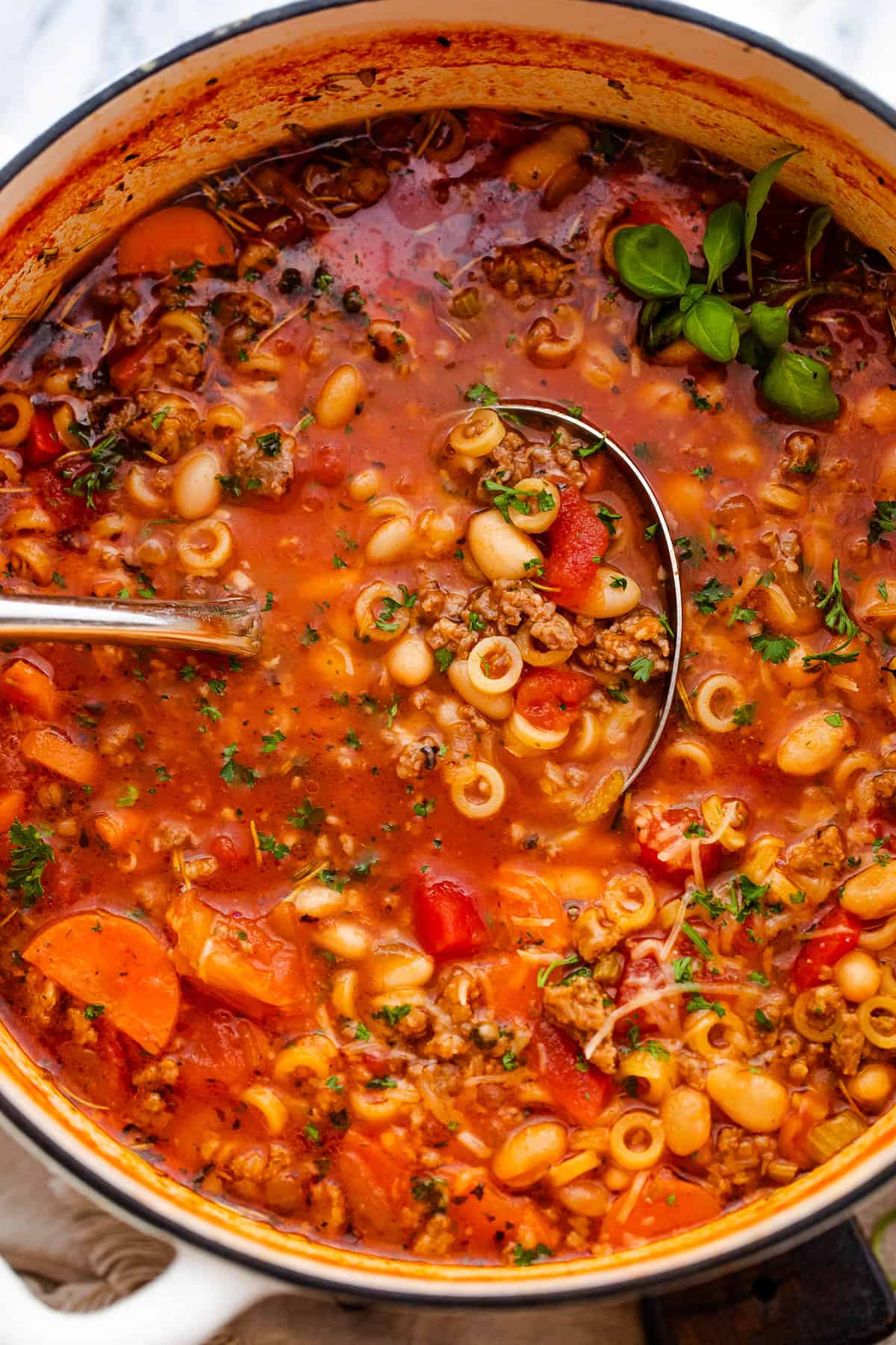 pot of pasta fagioli soup