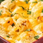 Cheesy baked cauliflower Pinterest image.
