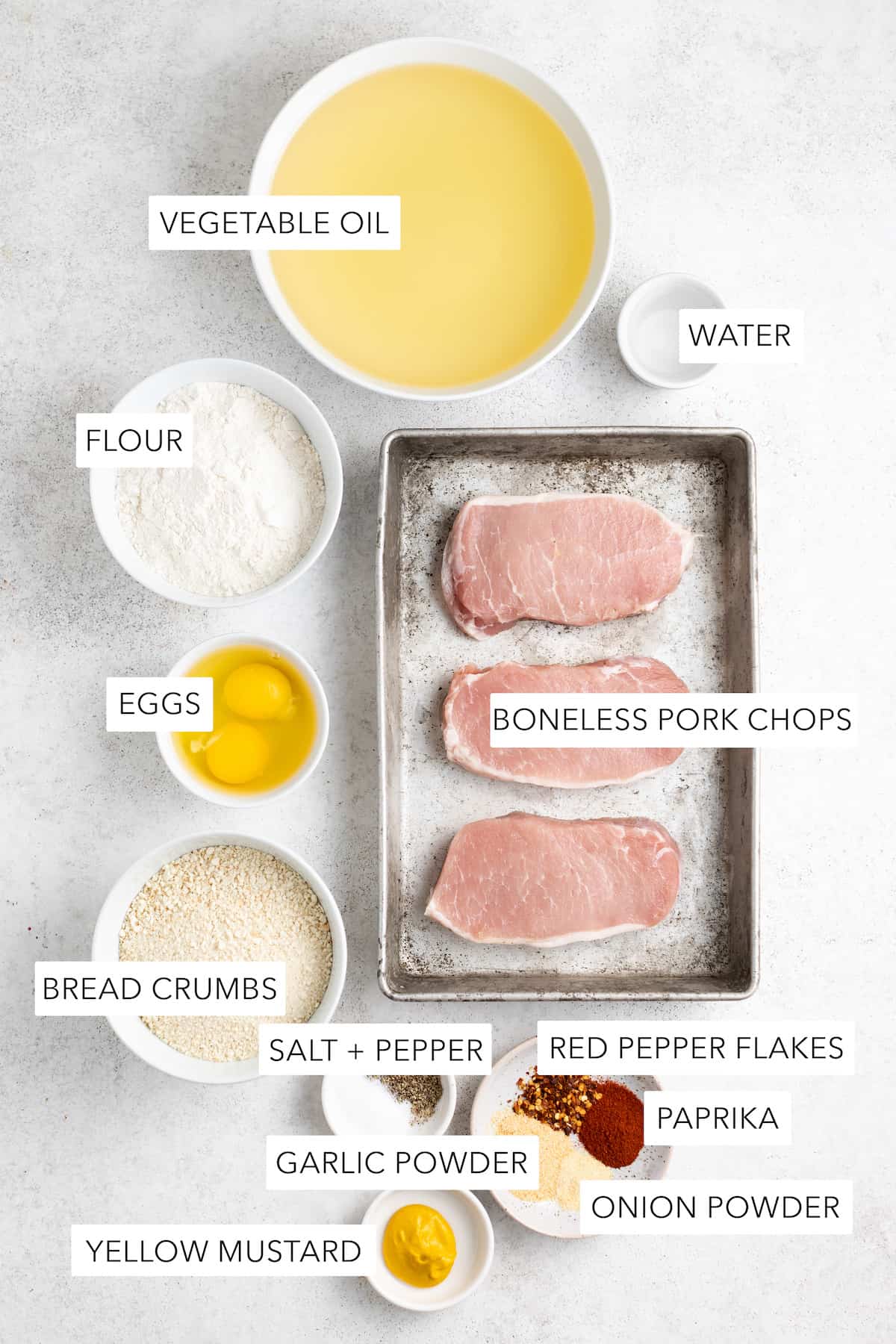 Ingredients for German pork schnitzel.