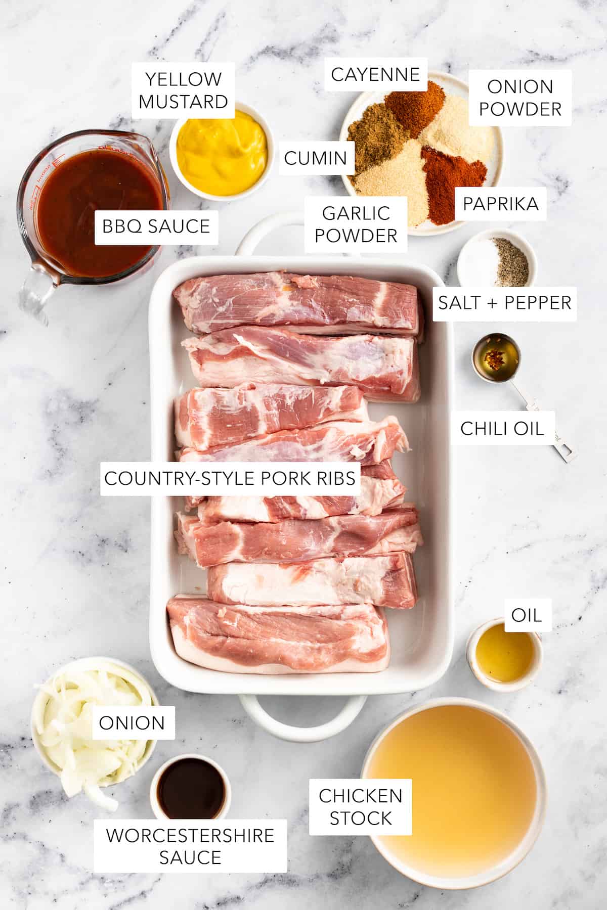 Ingredients for country style pork ribs. 