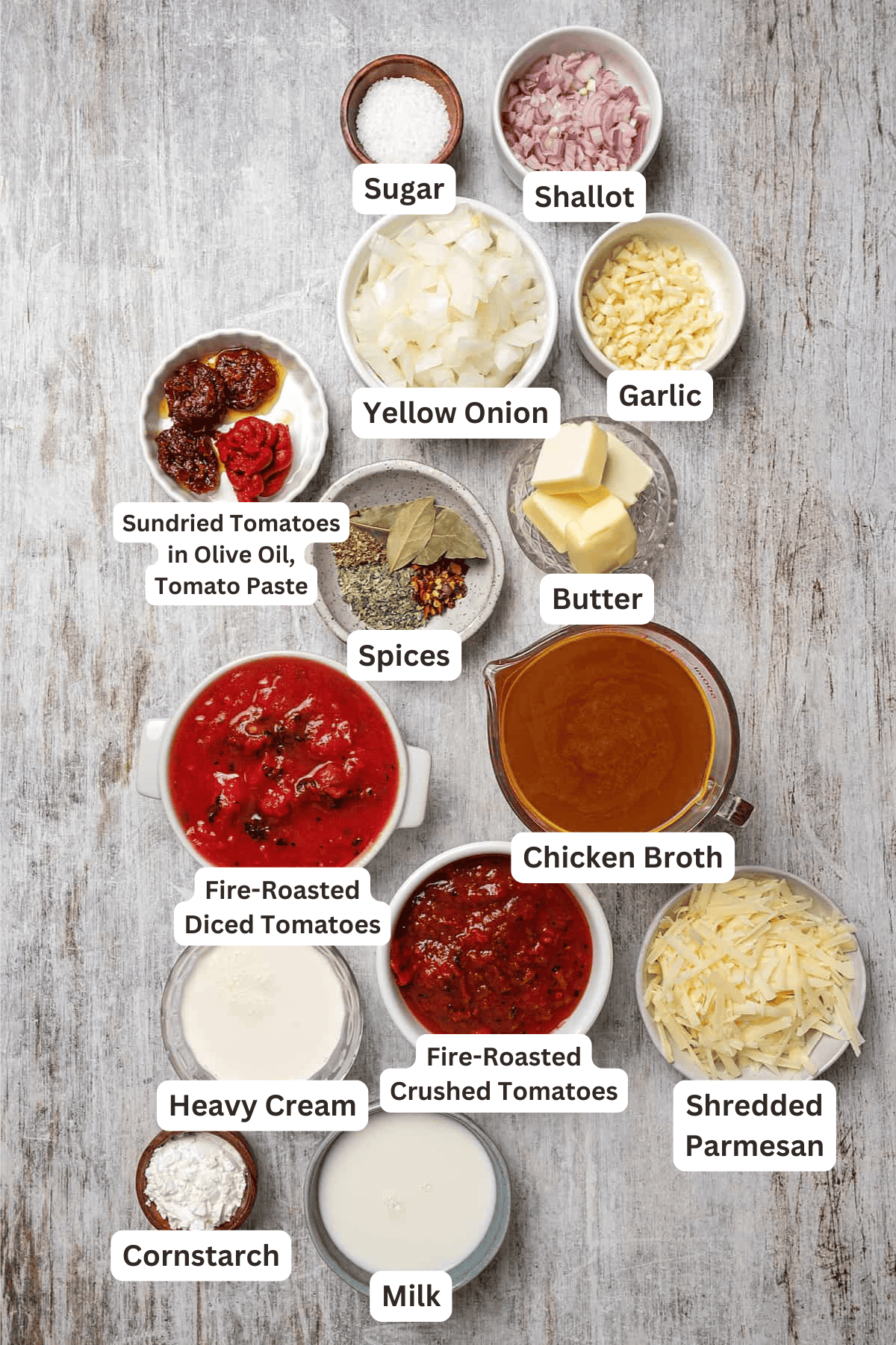 Ingredients for Creamy Tomato Bisque.
