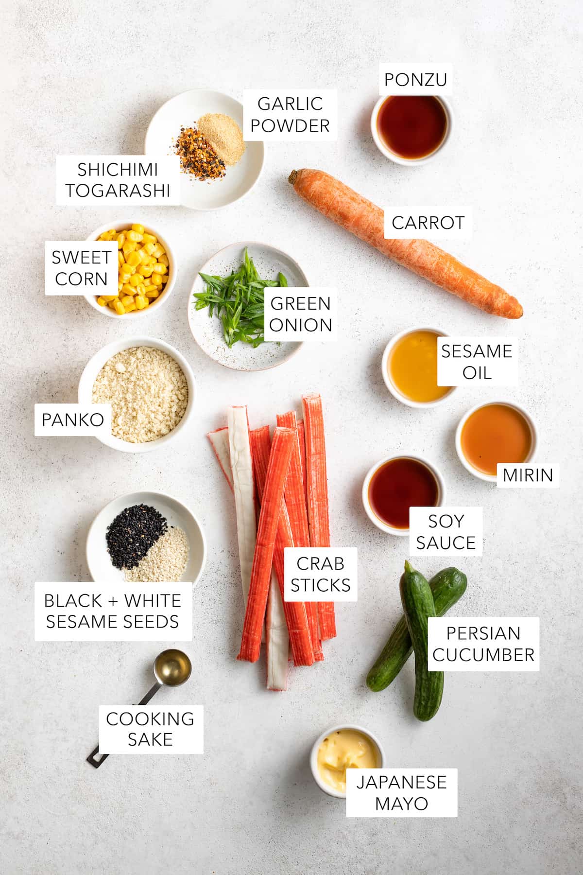 Ingredients for Japanese kani salad.