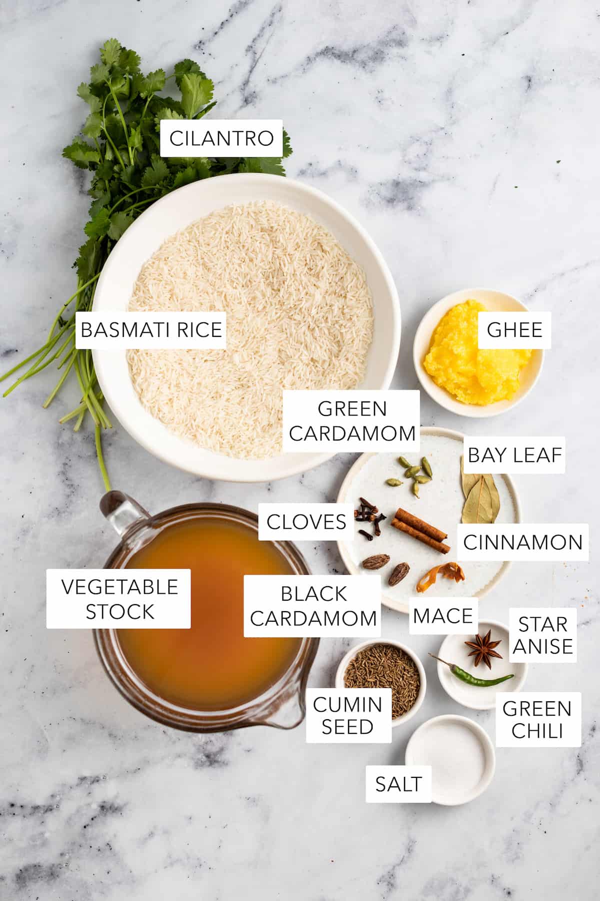 Ingredients for cumin rice.