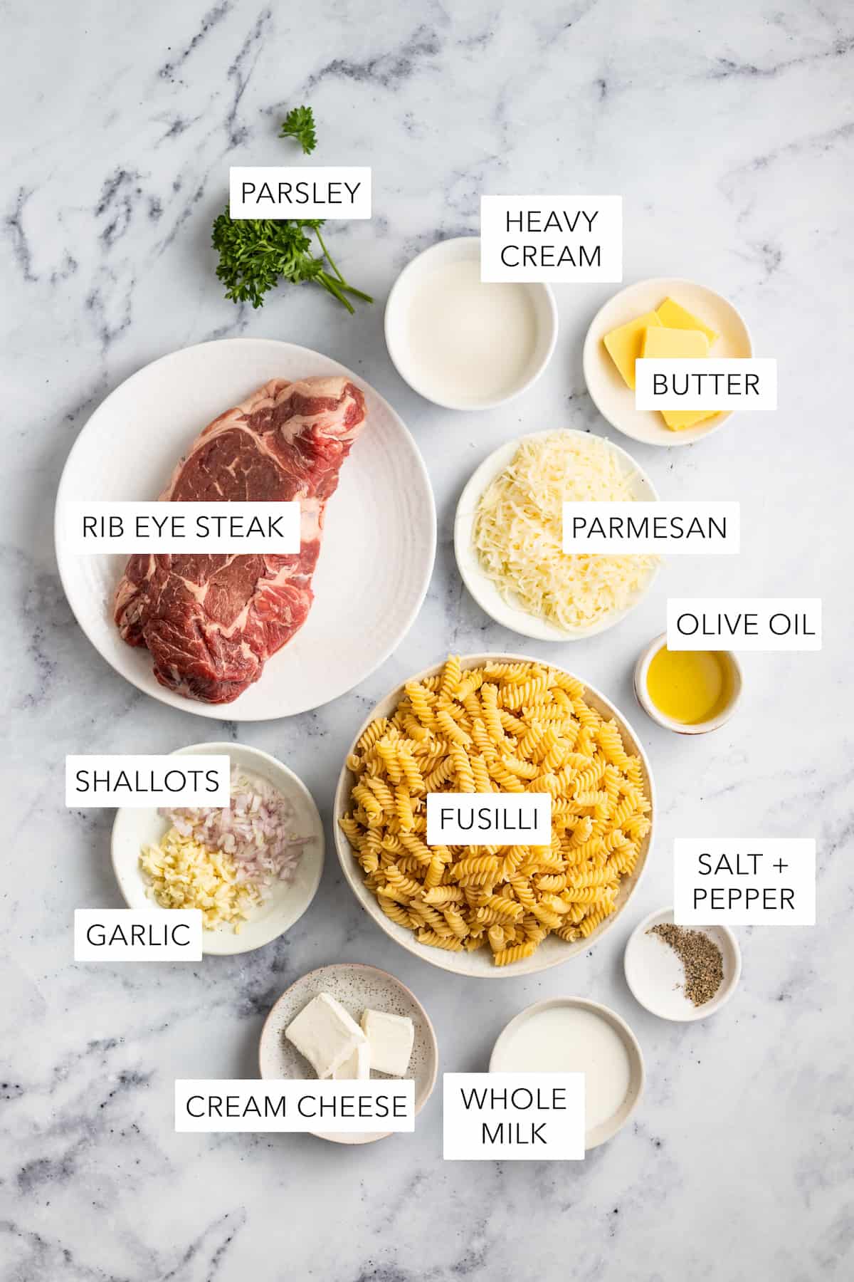 Ingredients for Alfredo pasta.