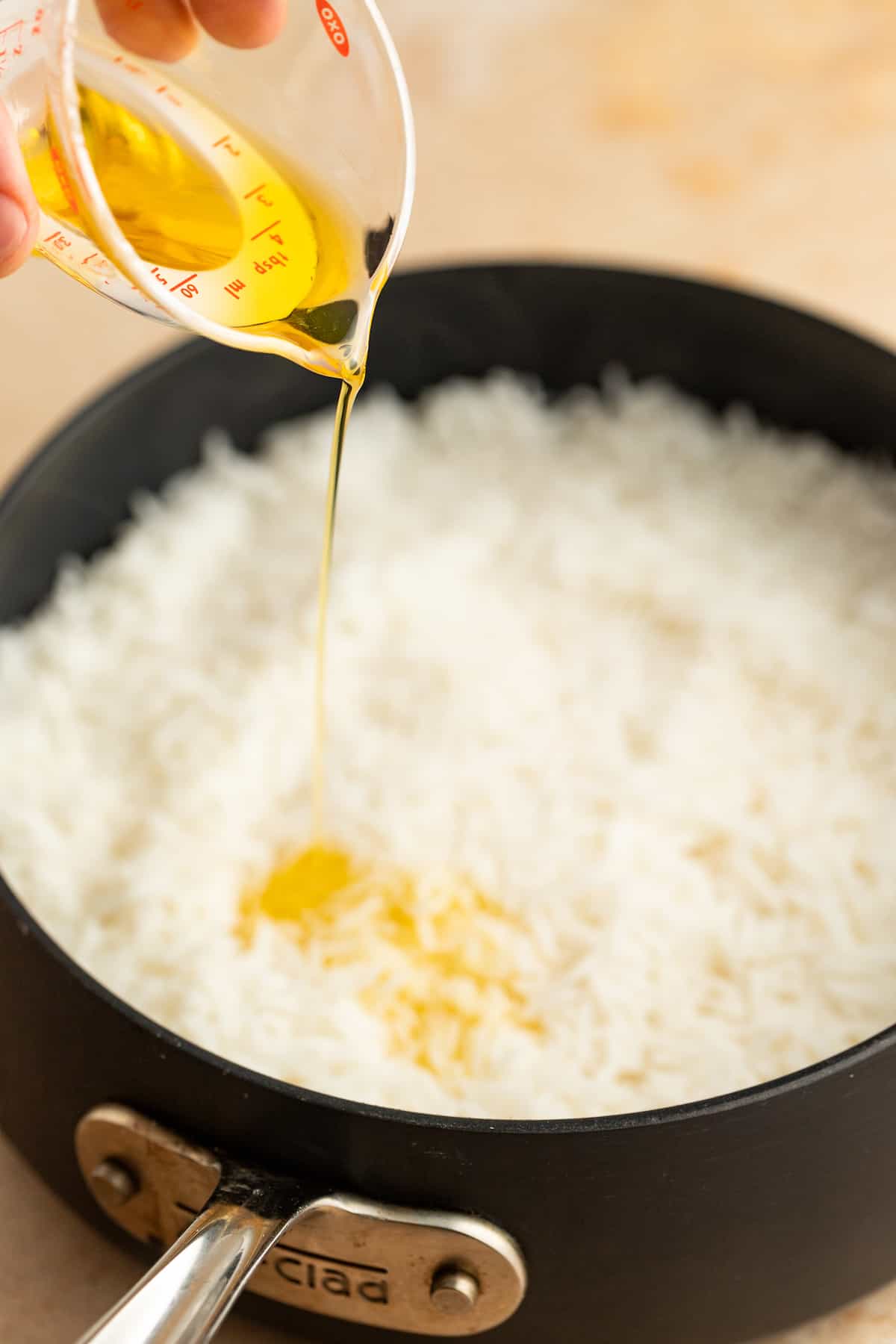 Pouring in the ghee.