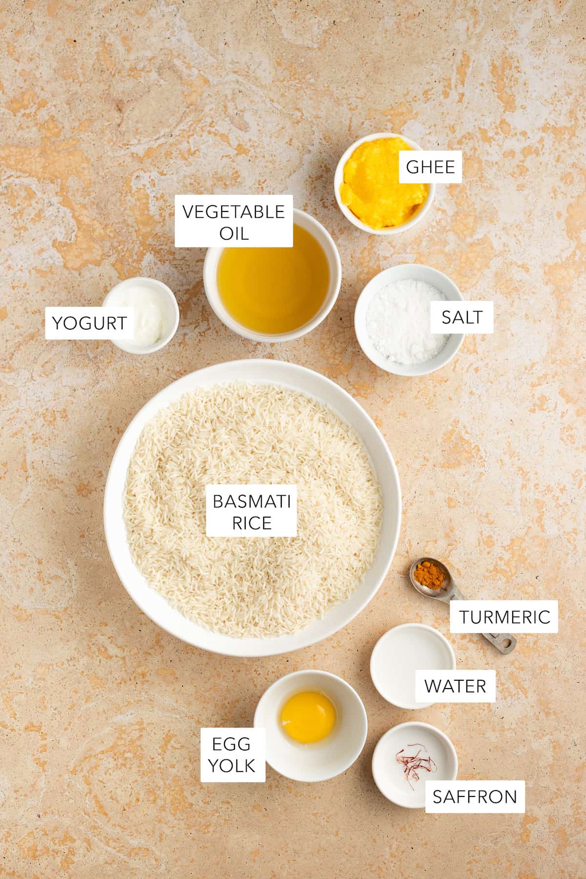 Ingredients for Persian tahdig.