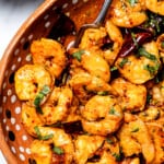 Garlic shrimp in a serving dish.