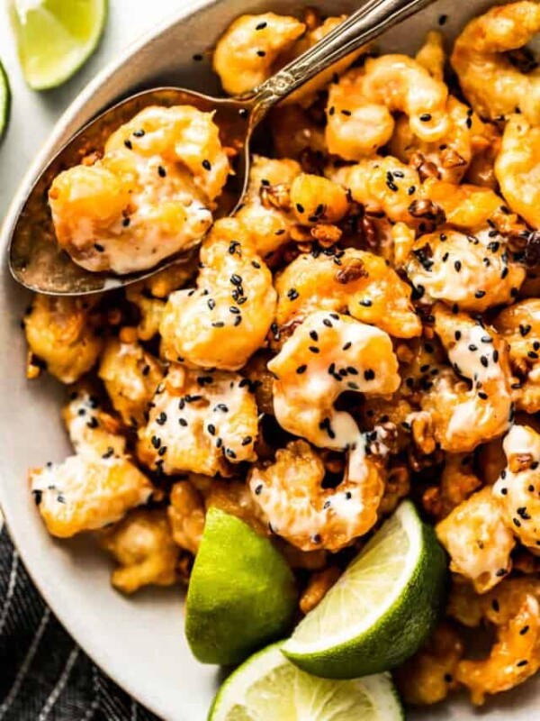 Honey walnut prawns in a bowl.