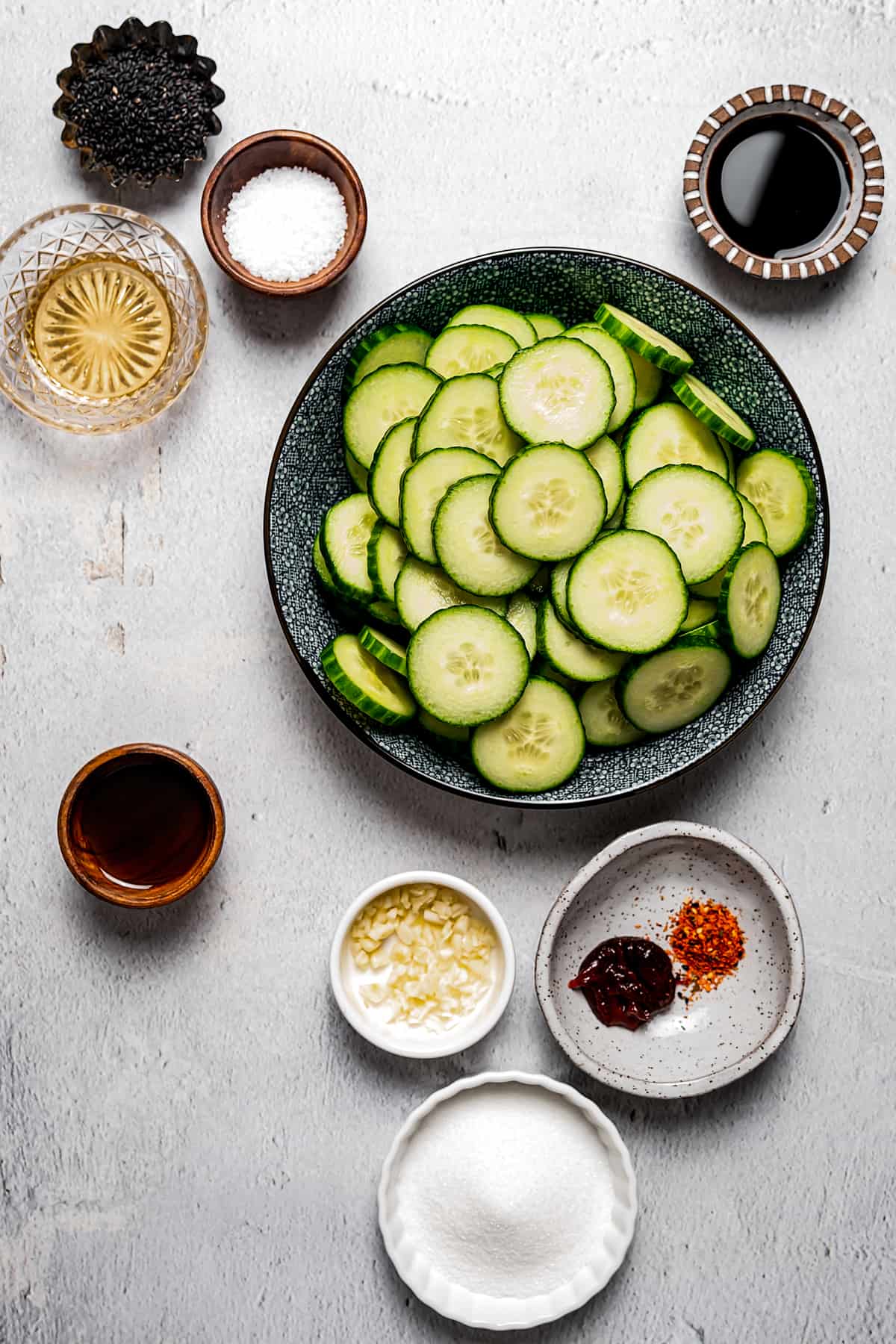 Ingredients for Asian cucumber salad.