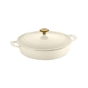 Tramontina Covered Braiser Cast Iron 4 Qt Latte with Gold Stainless Steel Knob