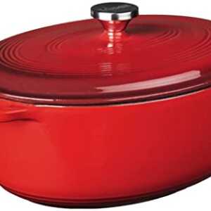 Lodge 7 Quart Oval Enameled Dutch Oven. Classic Red Enamel Cast Iron Dutch Oven (Red)