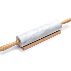 Fox Run Polished Marble Rolling Pin with Wooden Cradle