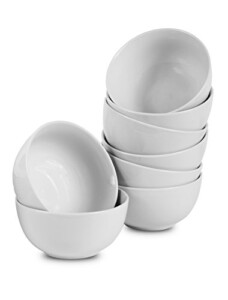 Klikel 8 White Round Soup Bowls - 5.5-inch (18oz) Classic Solid Coupe Style Porcelain Dinnerware | Large Bowl For Noodle Pasta Cereal Salad