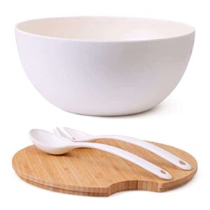 Clean Dezign Large Serving and Salad Bowl with Servers and Bamboo Lid (Large