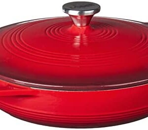 Lodge 3.6 Quart Cast Iron Casserole Pan. Red Enamel Cast Iron Casserole Dish with Dual Handles and Lid (Island Spice Red)