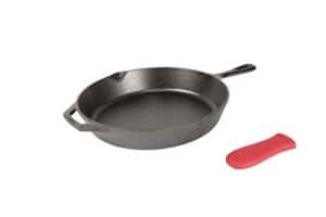 Lodge 12 Inch Cast Iron Skillet. Pre-Seasoned Cast Iron Skillet with Red Silicone Hot Handle Holder.