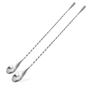 GONOMI Set of 2 Mixing Spoon Stainless Steel Professional Cocktail Bar Tool (12 Inches) Japanese Style Teardrop End Design for Ice Cream