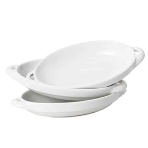 10 Inch Porcelain Deep Oval Dinner Serving Plates Casserole Baking Dish with Handle Set of 3