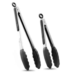 Hotec Premium Stainless Steel Locking Kitchen Tongs with Silicon Tips