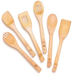 Riveira Wooden Spoons for Cooking 6-Piece Bamboo Utensil Set Apartment Essentials Wood Spatula Spoon Nonstick Kitchen Utensil Set Premium Quality Housewarming Gifts Wooden Utensils for Everyday Use