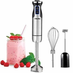Mueller Ultra-Stick 500 Watt 9-Speed Powerful Immersion Multi-Purpose Hand Blender Heavy Duty Pure Copper Motor Brushed Stainless Steel Finish Includes Whisk Attachment