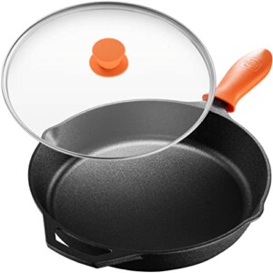 Legend Cast Iron Skillet with Lid | Large 12” Frying Pan with Glass Lid & Silicone Handle for Oven