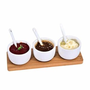 Singkasa Adorable Sauce Dip Bowls-Condiment Set 7 Pieces with bamboo tray-3 oz ceramic bowl