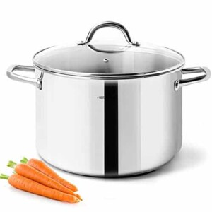 HOMICHEF Stock Pot 6 Quart Nickel Free Stainless Steel - 6 Quart Pot With Lid and Handle - 6Qt Saucepan With Lid - Soup Pot Small Cooking Pot 6 Quart - 6 Qt Pot With Glass Lid - Induction Pot With Lid