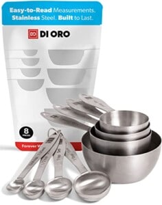 New DI ORO 8-Piece Heavy Duty Stainless Steel Measuring Cup and Spoon Set - Easy-to-Read Measurements - For Dry and Liquid Ingredients - Great Kitchen Tools for Cooking and Baking - Dishwasher Safe