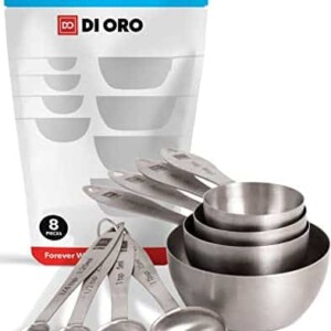 New DI ORO 8-Piece Heavy Duty Stainless Steel Measuring Cup and Spoon Set - Easy-to-Read Measurements - For Dry and Liquid Ingredients - Great Kitchen Tools for Cooking and Baking - Dishwasher Safe