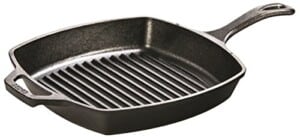 Lodge 10.5 Inch Square Cast Iron Grill Pan. Pre-seasoned Grill Pan with Easy Grease Draining for Grilling Bacon