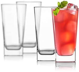 Highball Glasses [Set of 4] + 4 Stainless Steel Straws | Lead-Free Crystal Clear Glass | Elegant Drinking Cups for Water
