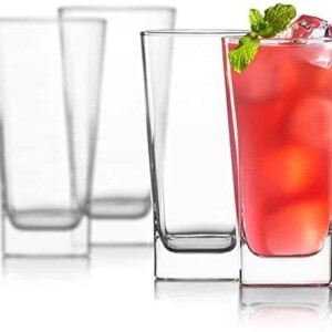 Highball Glasses [Set of 4] + 4 Stainless Steel Straws | Lead-Free Crystal Clear Glass | Elegant Drinking Cups for Water