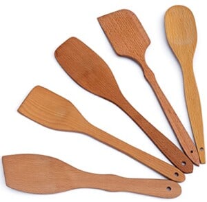 Nonstick Wooden Spoons For Cooking - 5 Premium Hard Wood Cooking Utensils - Healthy and Natural Wooden Spatula Set - Strong and Solid Long Handled Wooden Spoon and Spatulas.