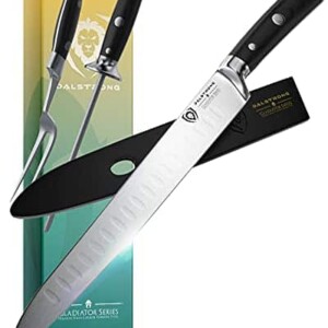 DALSTRONG Carving Knife & Fork Set - Gladiator Series - German HC Steel - 4pc Hollow Ground - Honing Rod - 9"