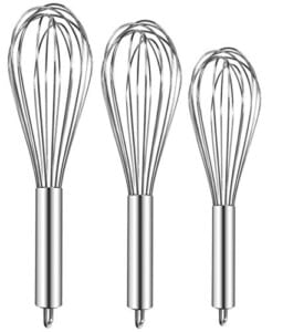 TEEVEA ((Upgraded) 3 Pack Very Sturdy Kitchen Stainless Steel Balloon Wire Set Egg Beater for for Blending Whisking Beating Stirring Cooking Baking