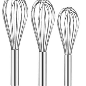 TEEVEA ((Upgraded) 3 Pack Very Sturdy Kitchen Stainless Steel Balloon Wire Set Egg Beater for for Blending Whisking Beating Stirring Cooking Baking