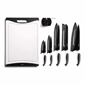 EatNeat 12-Piece Black Sharp Knife Set: 5 Stainless Steel Kitchen Knives with Covers