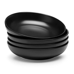 Wide and Shallow Large Porcelain Salad and Pasta Bowls Set of 4 - 35 Ounce Microwave and Dishwasher Safe Serving Dishes