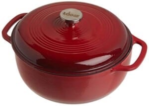 Lodge 6 Quart Enameled Cast Iron Dutch Oven. Classic Red Enamel Dutch Oven with Self Basting Lid . (Island Spice Red)