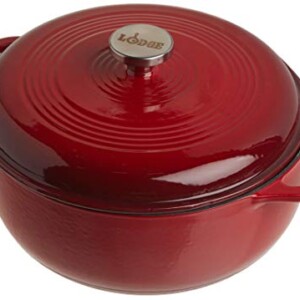 Lodge 6 Quart Enameled Cast Iron Dutch Oven. Classic Red Enamel Dutch Oven with Self Basting Lid . (Island Spice Red)