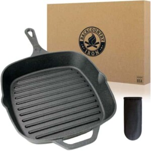 Backcountry Cast Iron 12" Large Square Grill Pan (Pre-Seasoned for Non-Stick Like Surface