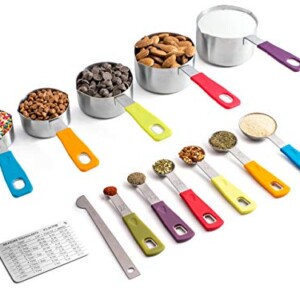 KUKPO Measuring Cups and Spoons Set- Superior Quality 13- Piece Measuring Set For Baking w/ Non-Slip Colorful Silicone Handles & Easy To Pour Spouts- Perfect For Liquid & Dry Ingredients- Great Gift