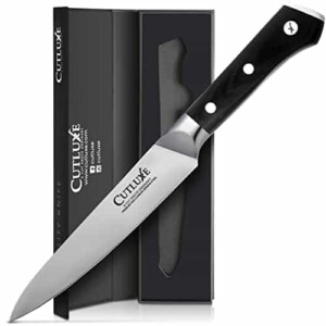 Cutluxe Utility Knife – 5.5 Inch Kitchen Petty Knife Forged of High Carbon German Steel – Ergonomic Handle – Full Tang Razor Sharp Blade Multipurpose Knife