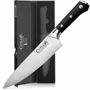 Cutluxe Chef Knife – 8 Inch Kitchen Knife Forged of High Carbon German Steel – Ergonomic Handle – Full Tang Razor Sharp Blade for Chopping