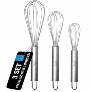 Zulay (3 Pack) Stainless Steel Whisk Set 8" 10" 12" - Sturdy 7 Wire Whisks For Cooking & Baking - Kitchen Utensil Wisk For Blending