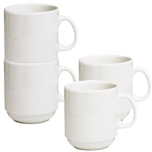 Stackable Ceramic Diner Coffee and Tea Mugs with Pan Scraper
