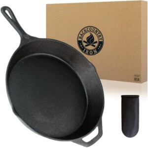 Backcountry Cast Iron Skillet(10 Inch Medium Frying Pan + Cloth Handle Mitt