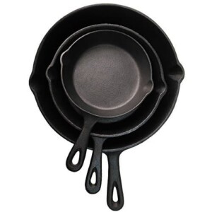 ROYAL KASITE Cast Iron Round Skillet Set 3 Pcs Flat Preseasoned Frying Pan